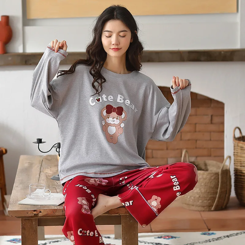 

Spring Autumn New Collection 100% Cotton Soft Women Causual Leisure Pajamas Suits 2PCs Breathe Freely Homewear пижама женская