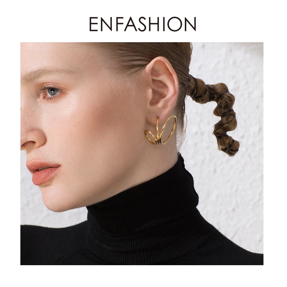 ENFASHION Многослойные Круглые серьги-гвоздики для женщин, золотые панковские геометрические серьги из нержавеющей стали, модное ювелирное изделие E191116
