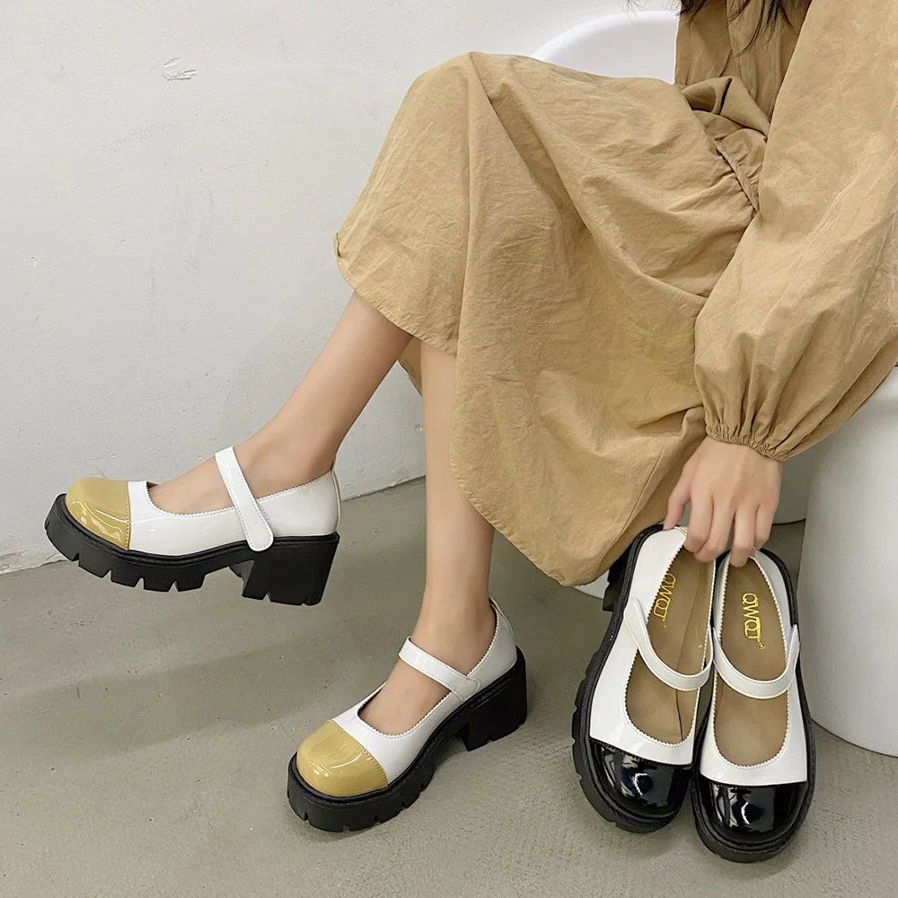 

Chunky Heel Platform Mary Janes shoes Women Patent Leather Big Square Toe High Heels Pumps Lovely Girls Cosplay Lolita Shoes