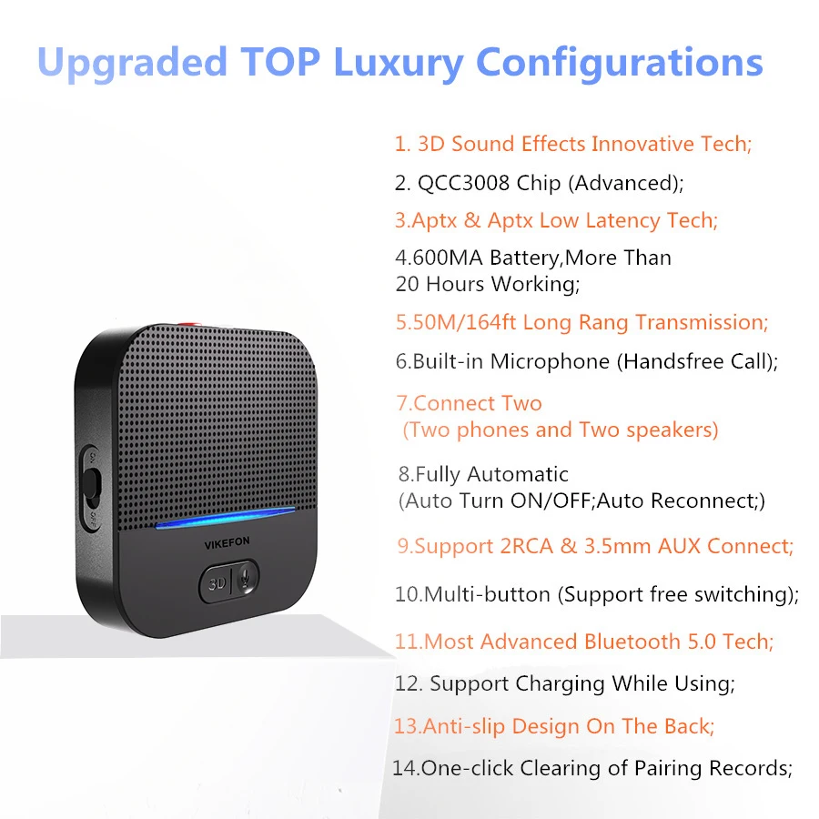 3D и AptX LL Bluetooth 5 0 RCA аудио приемник 3 мм разъем Aux музыка беспроводной адаптер авто