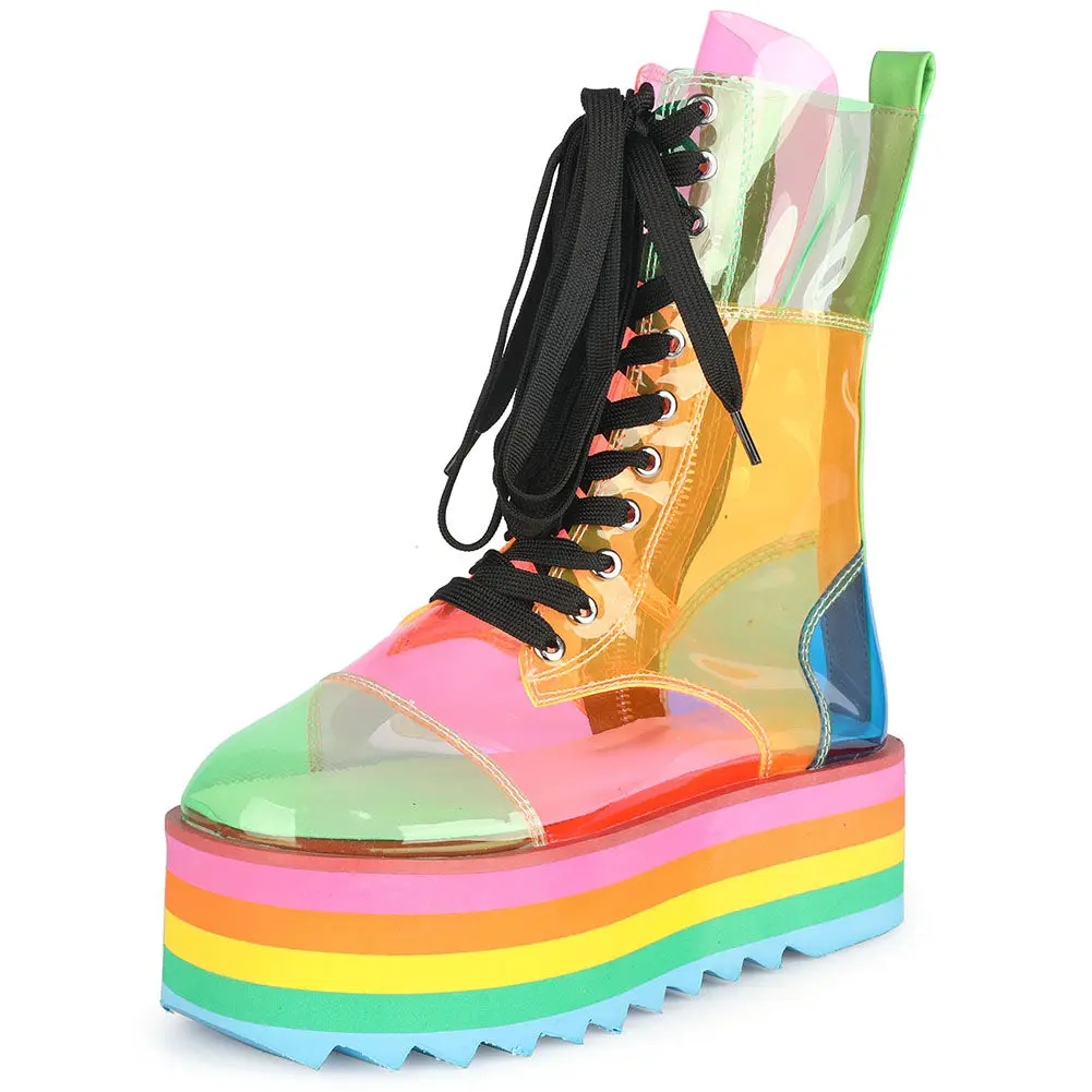 

Женские ботинки на платформе, ботинки на плоской подошве с круглым носком, на шнуровке и среднем каблуке, праздничная обувь для отдыха, боль...