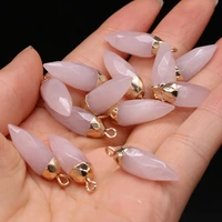 2pcs natural gilded charm rose quartzs stone pendant for women necklace earrings accessories or jewelry making size 8x25mm