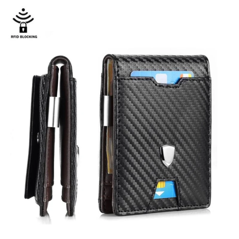 Черный карбоновый узор кожаный зажим для денег долларов США RFID блокирующий