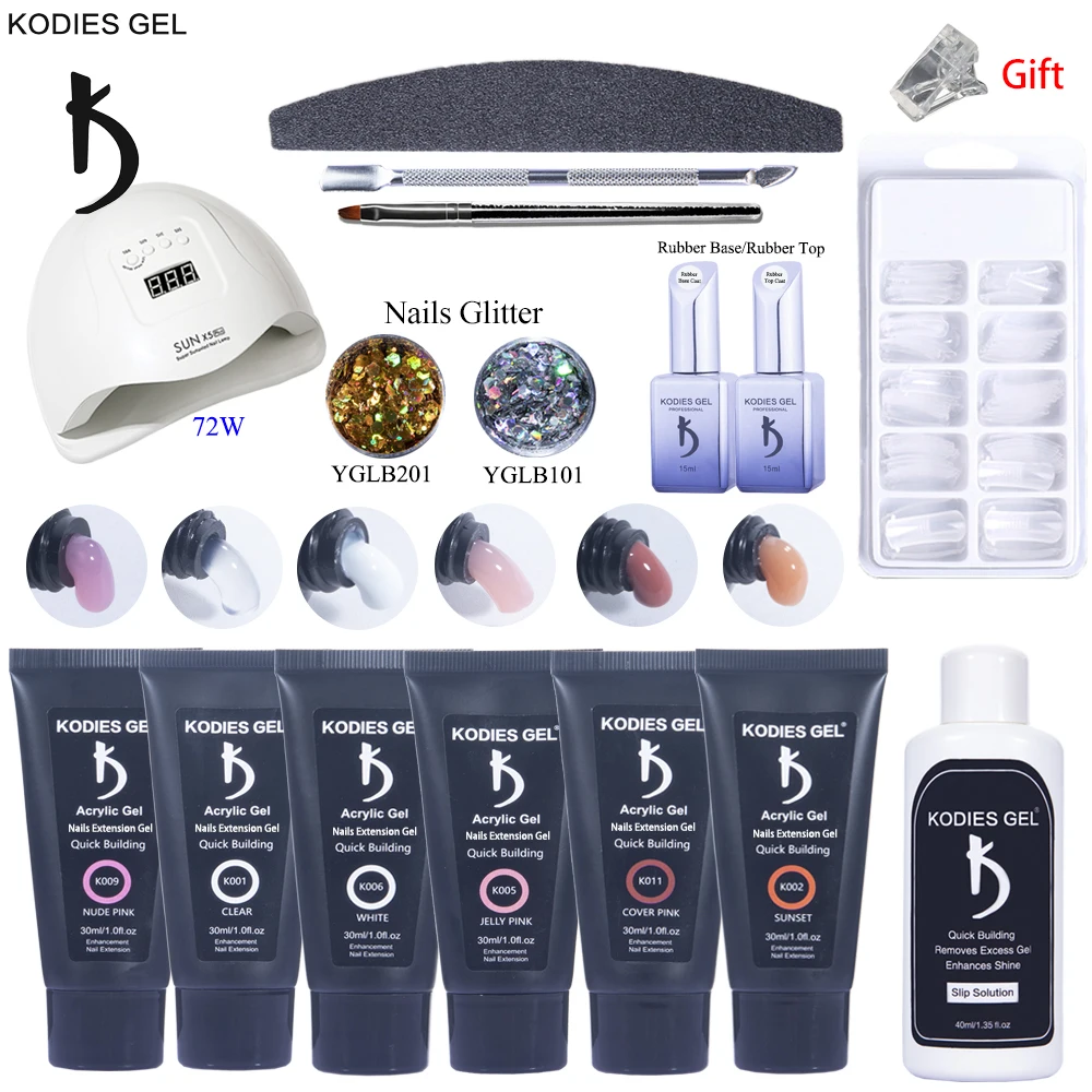 

KODIES GEL Poly Nail Polish Set Kit UV Nail Lamp Dryer 72W Jelly Color Builder Varnish Extension All for Manicure Pedicure Tools