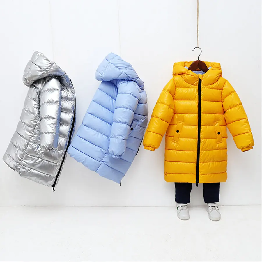 

Winter Minimalist Solid Padded Jacket For Girls 4-11 Years European Warm Hooded Outerwear Children Simple Long Coat For Girls