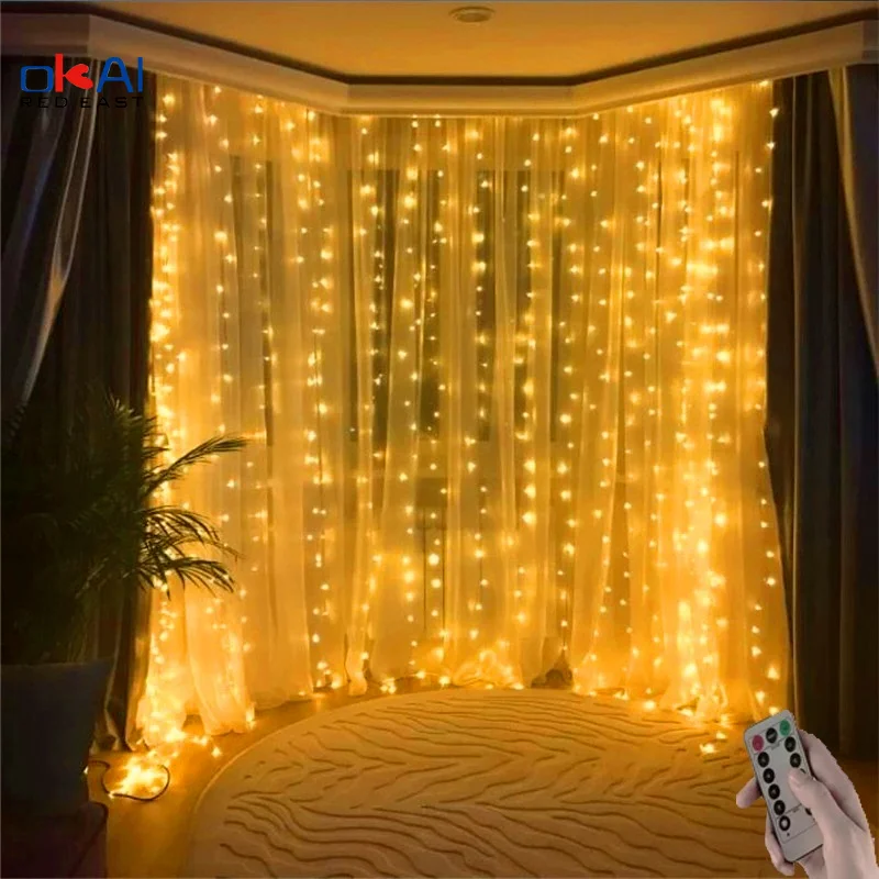 

LED Fairy Lights Garland Curtain Lamp Remote Control USB String Lights Garland Christmas Wedding Window Ramadan Decoration