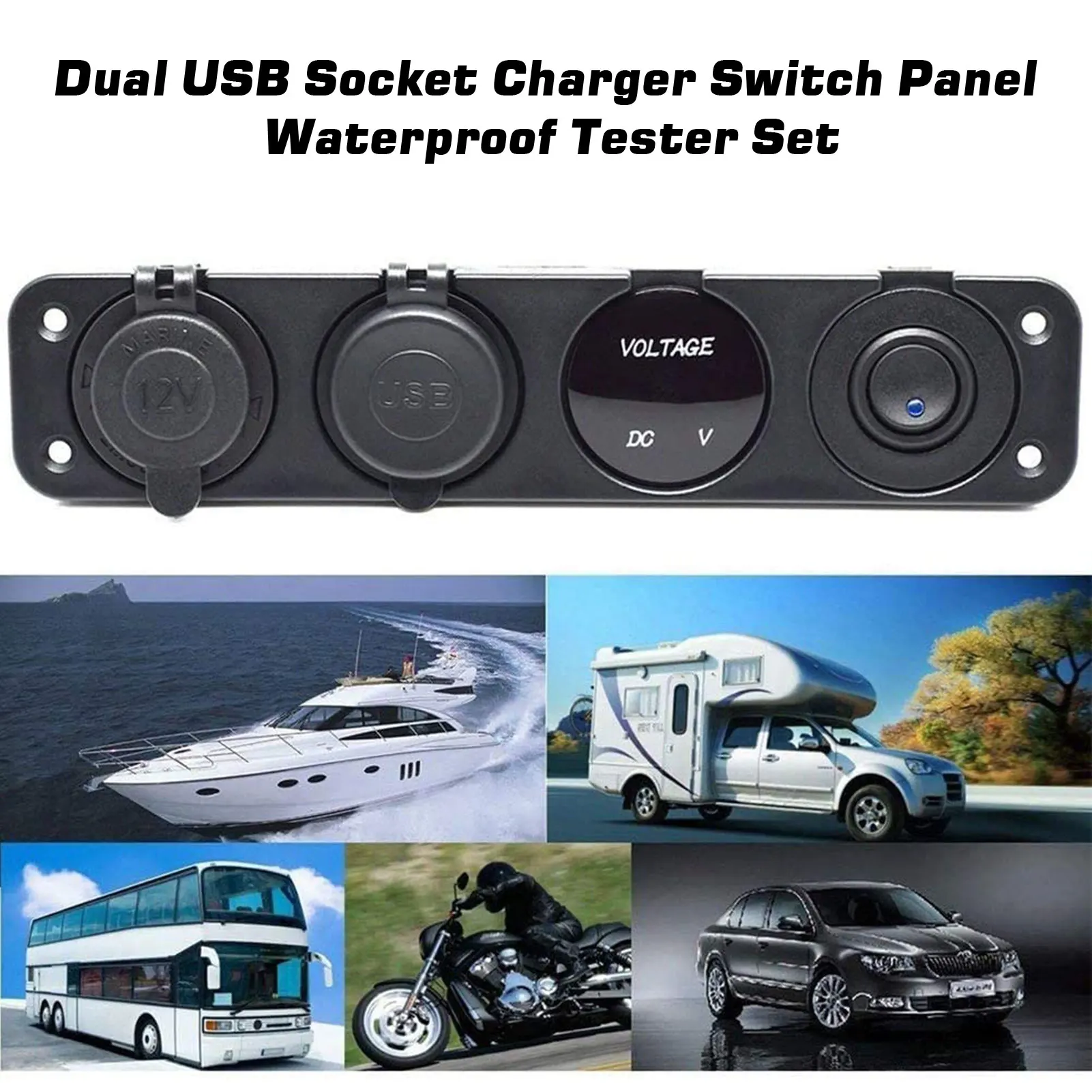 12V Car Power Socket 4 In 1 Cigarette Lighter Digital Voltmeter Dual Usb Charger With Rocker Switch Dustproof Waterproof | Автомобили и