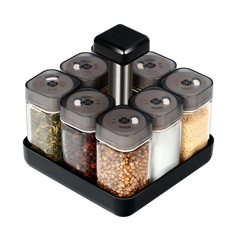 

8 Bottles Seasoning Rotary 3 In 1 Cap Food Graded Seasoning Bottles Organizer Spice Bottle Rotating Rack For Kitchen Supply