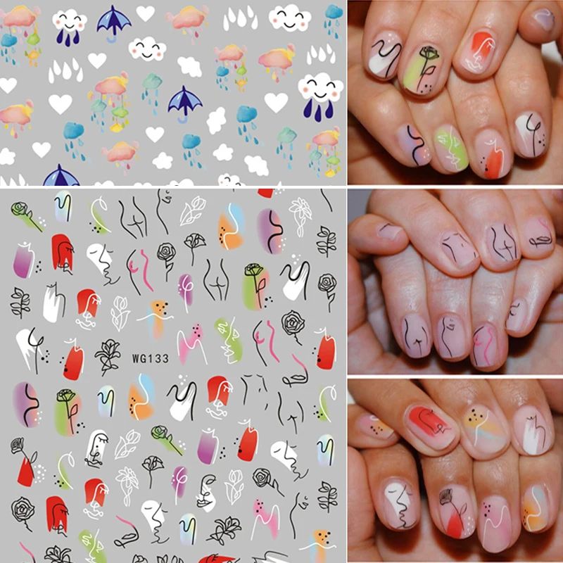 3D наклейки для ногтей смешанные узоры цветные переводные самоклеющиеся идея