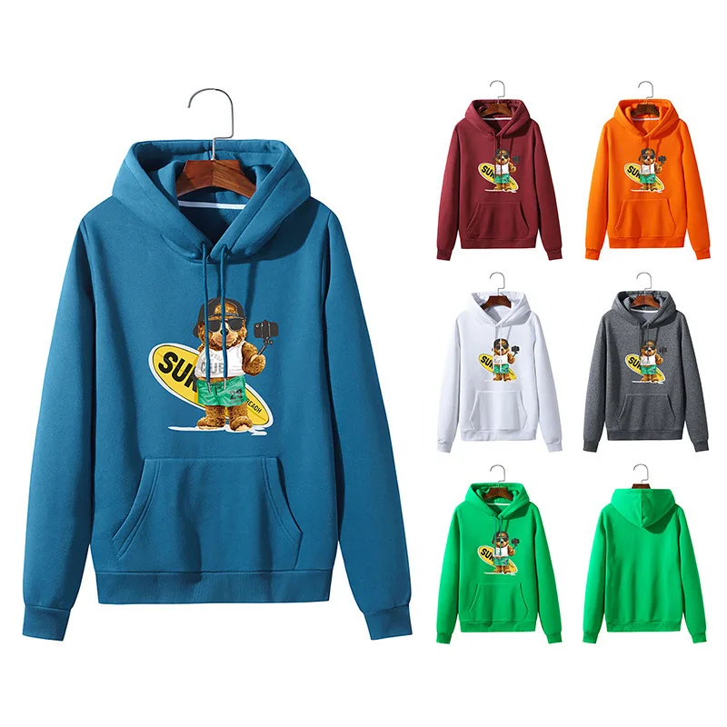 

New Fashion Skateboard Bear Print Hoodie Men
