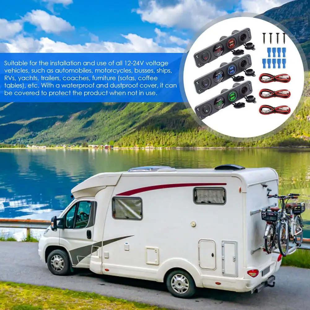 

4 In 1 Modification Car Boat Switch Panel For 12 V24V Dual USB Socket Charge 5V 4.2A LED Digital Voltmeter Switch Panel