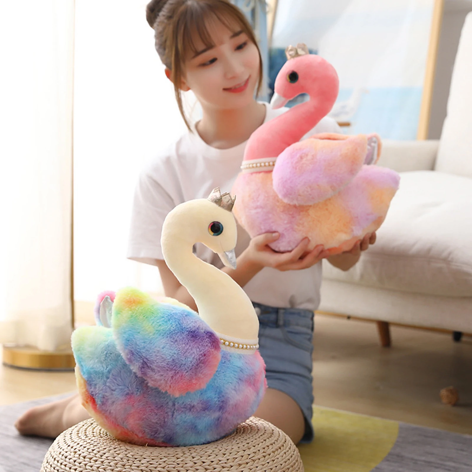 Plush Toys Cartoon Swan Shaped Doll Stuffed Desktop Ornament Nice Gift for Children Adults Black/White | Игрушки и хобби