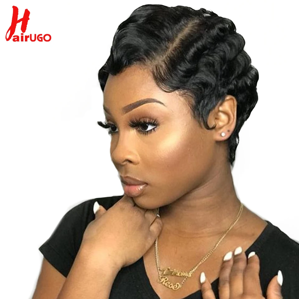 Парик HairUGo из человеческих волос с короткими кружевами бразильские волнистые