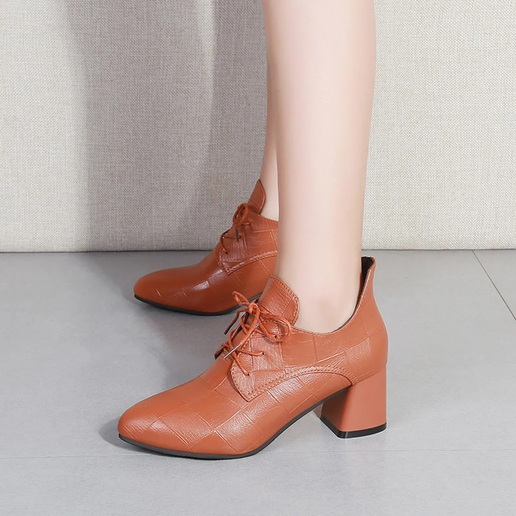 

SAGACE Casual Shoes Woman Plaid Tie Solid Color Ladies Flat With Rubber Leather Shallow Mid Heel Round Toe Casual Shoes Woman
