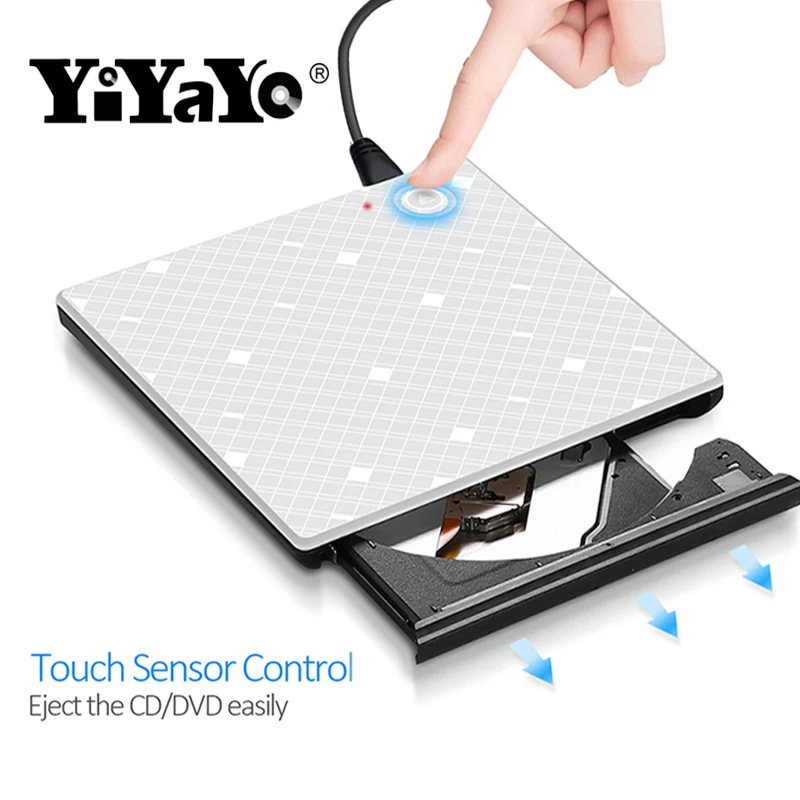 YiYaYo сенсорный Управление Внешний оптический привод USB 3,0 компакт-дисков DVD диска с многократной записью DVD Встроенная память плеер для hp ноутбук Тетрадь ПК с ОС Windows 10