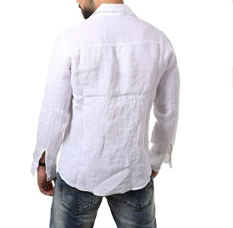 

Men Clothing 2020 Solid Color Autumn New Cotton Cardigan Turn-down Collar Long Sleeve Shirt Men