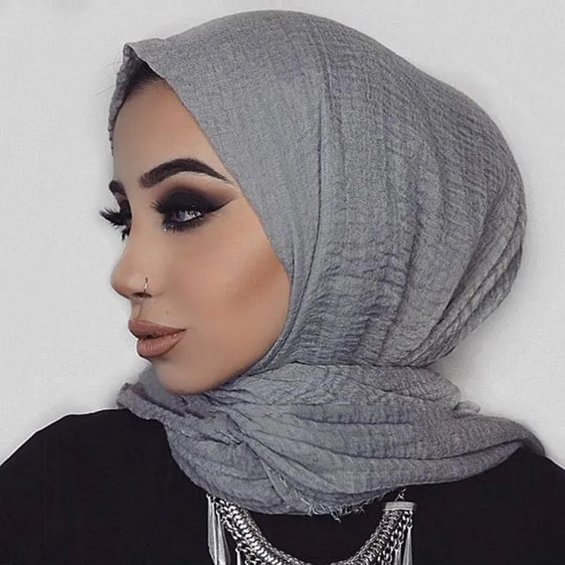 

Women Muslim Crinkle Hijab Scarf Soft Cotton Headscarf Islamic Hijab Solid Color Shawls Wraps Dustproof Protection Scarf