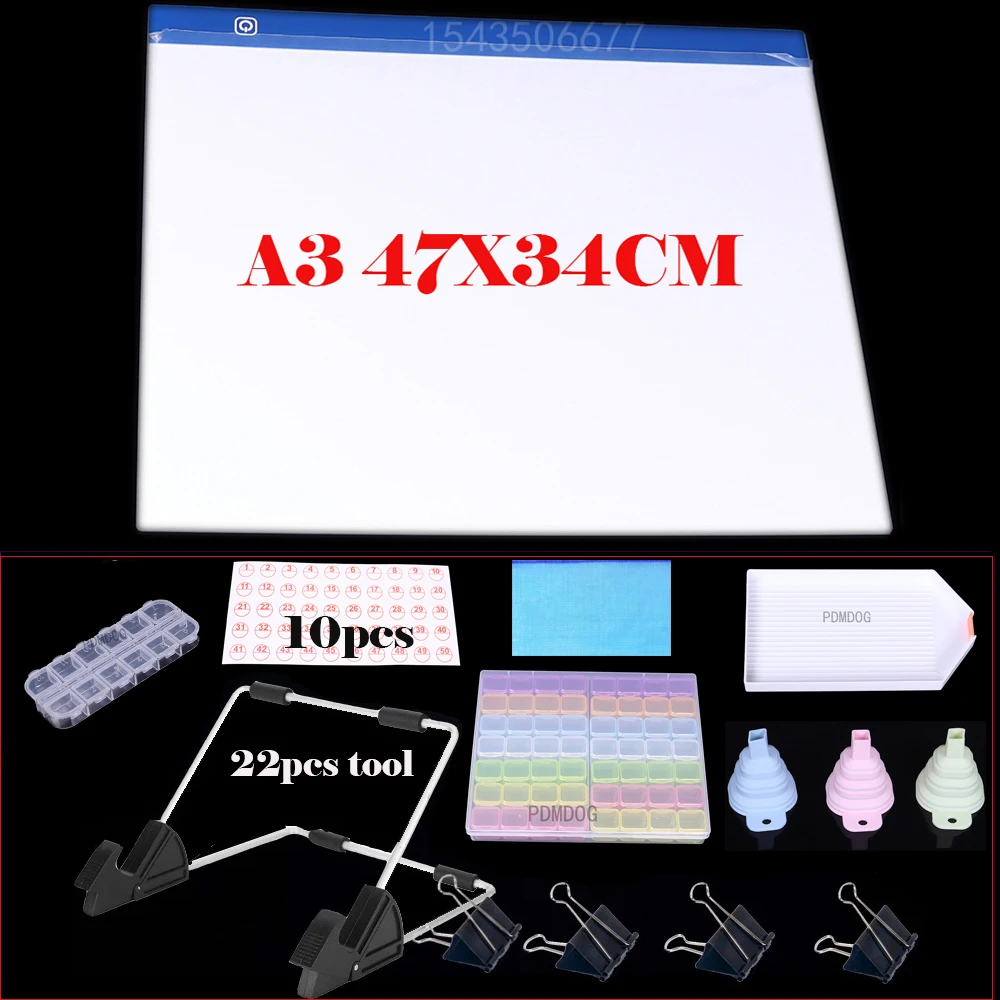 

Светодиодный светильник A3 для алмазной живописи, набор светильник ильников с питанием от USB, регулируемая яркость со съемной подставкой и з...