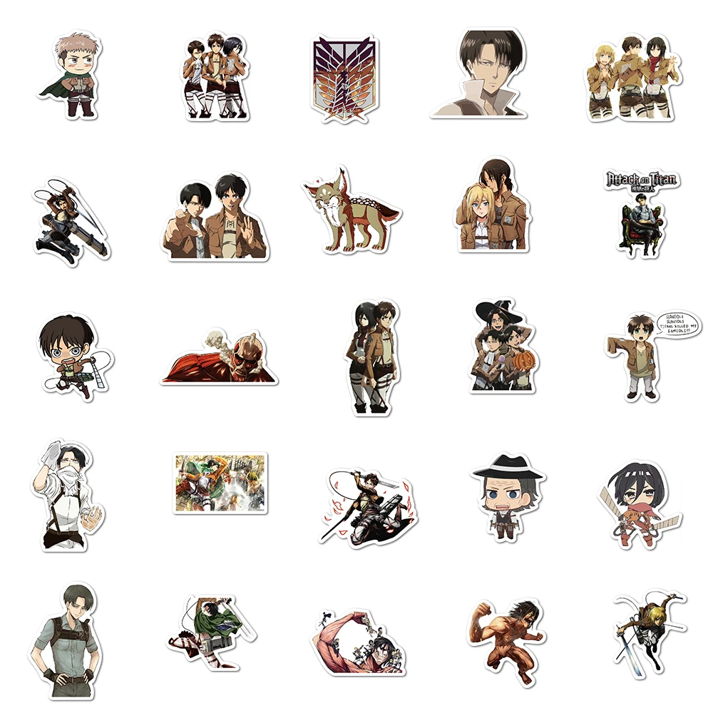 Juego de pegatinas de dibujos animados de Attack on Titan para ni&ntilde;os, calcoman&iacute;as de Anime para monopat&iacute;n, motocicleta, &aacute;lbum de recortes, port&aacute;til, Snowboard, equipaje, 10/50/100 unids/set-3