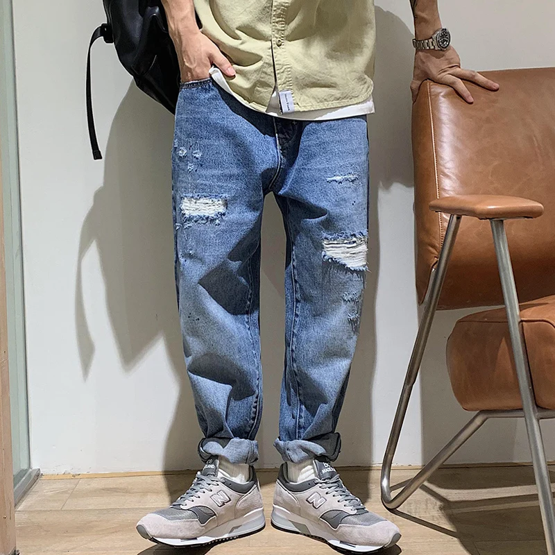 

28-34! 2020 New ripped jeans trend for men in high quality wide leg pants