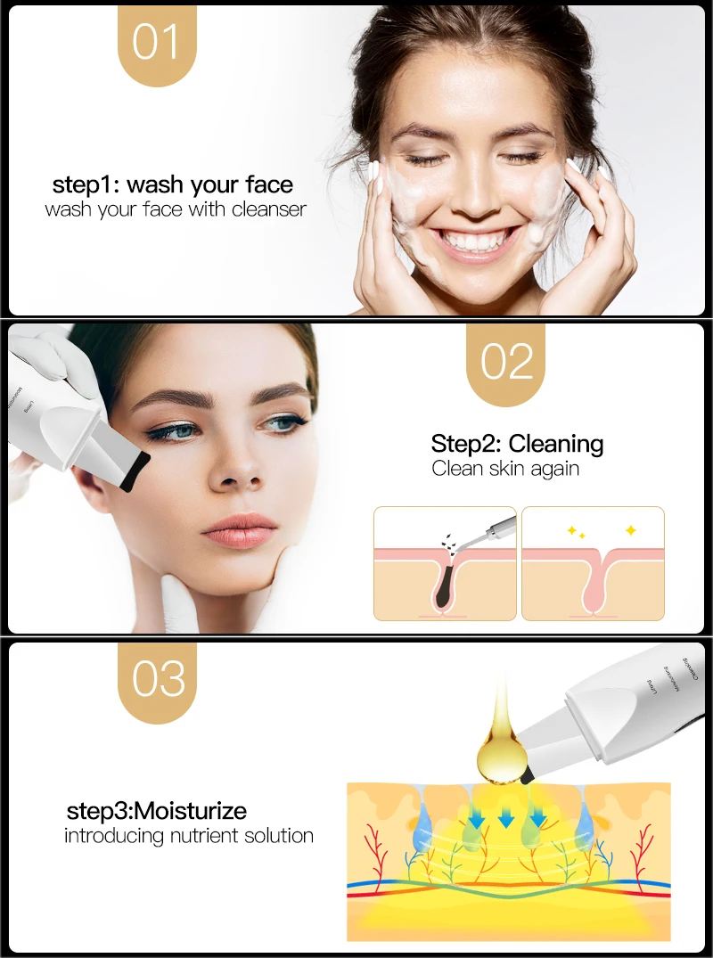 Ультразвуковой кожи скруббер Глубокая очистка лица Вибрационный Очищение