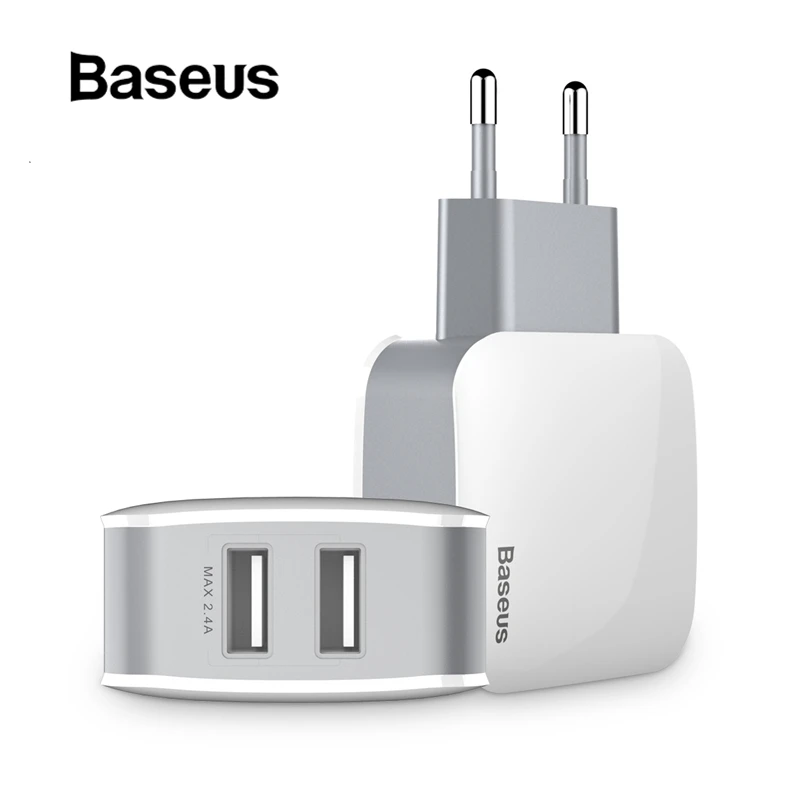 Baseus 2 USB EU зарядное устройство штекер для samsung huawei Xiaomi двойной USB порт путешествия настенное зарядное устройство USB ЗУ для мобильного телефона адаптер 5V2. 4A