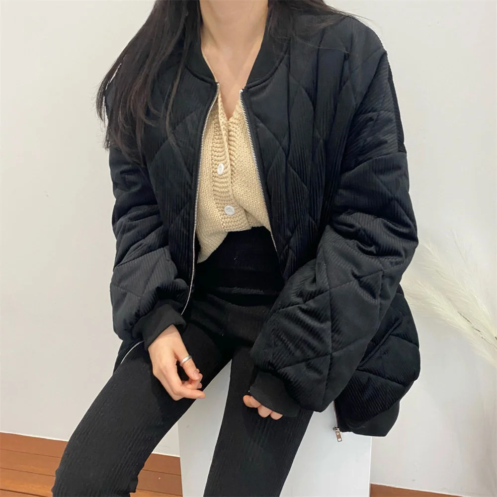 

Alien Kitty Women Cotton Padded New Coats Corduroy Hot Warm Winter 2021 New Loose Fashion Femme Casual OL Plus Size Jackets