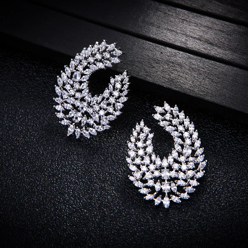 

S925 Silver Needle Sweet Zircon Leaf Earrings 210322-11
