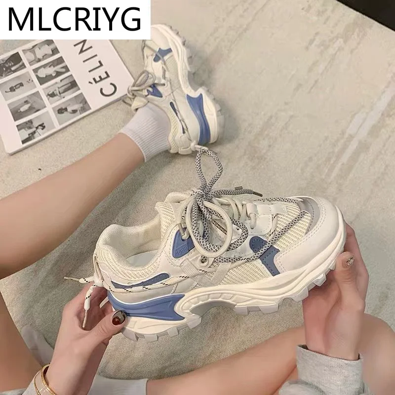 

2021 Women's Shoes Fashion New Women's Mesh Breathable Sneakers Spring Walking Platform Shoes Comfortable Lace-up Casual Shoes