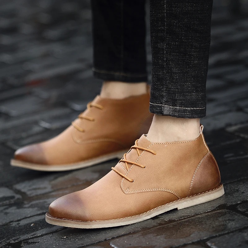 

YEINSHAARS Brand Ankle Boots Men Leather Lace Up Winter Boots Fashion Casual Men Shoes Breathable Handmade Autumn Boots