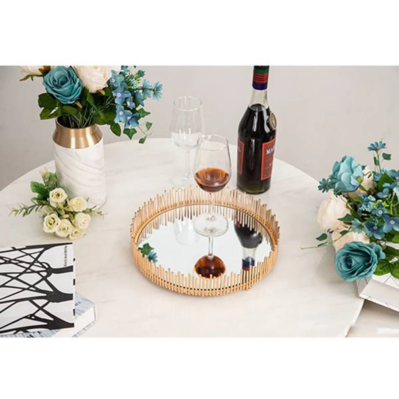 

Luxurious Mirror Iron Tray Living Room Jewelry Cosmetic Storage Tray Exhibition Hall Display Stand Photography Props
