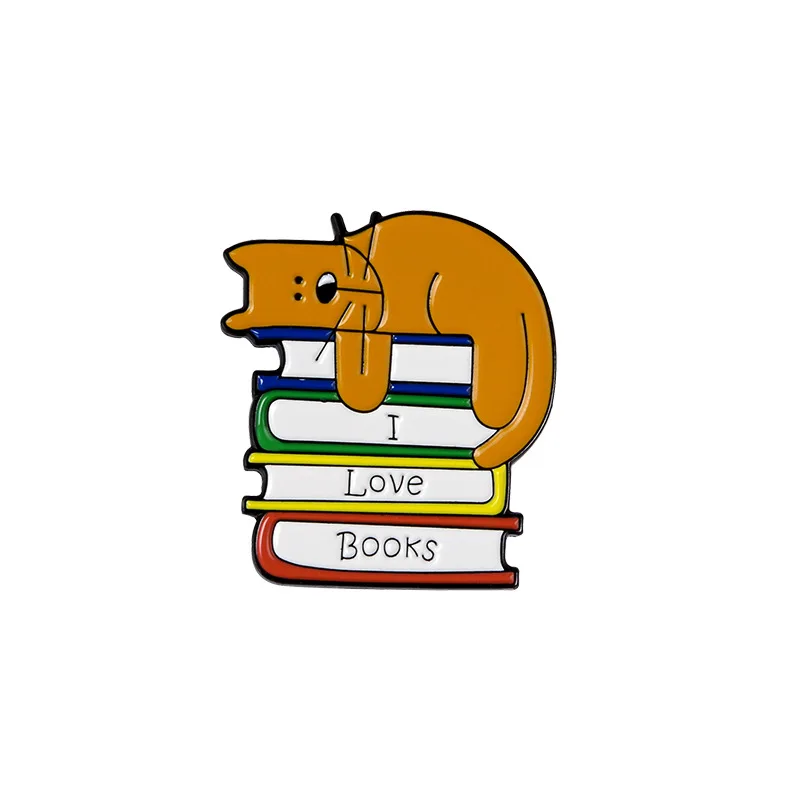 Мультфильм милый кот книги для чтения Броши женщин буквы я люблю Значки эмаль