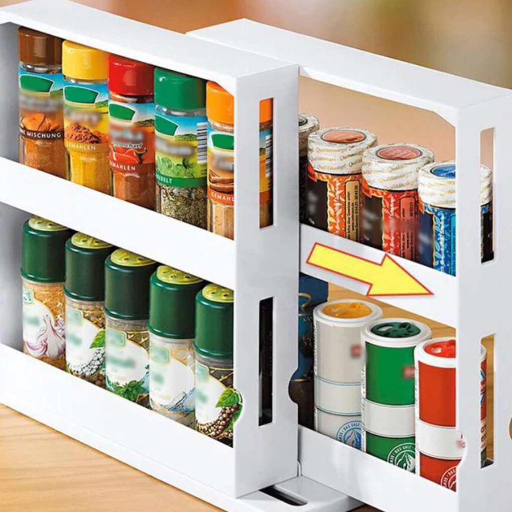 

Double Layer Kitchen Spice Organizer Multi-Function Rotating Storage Rack Jar Bottle Storage Rack Bottle Organizer Dropshipping