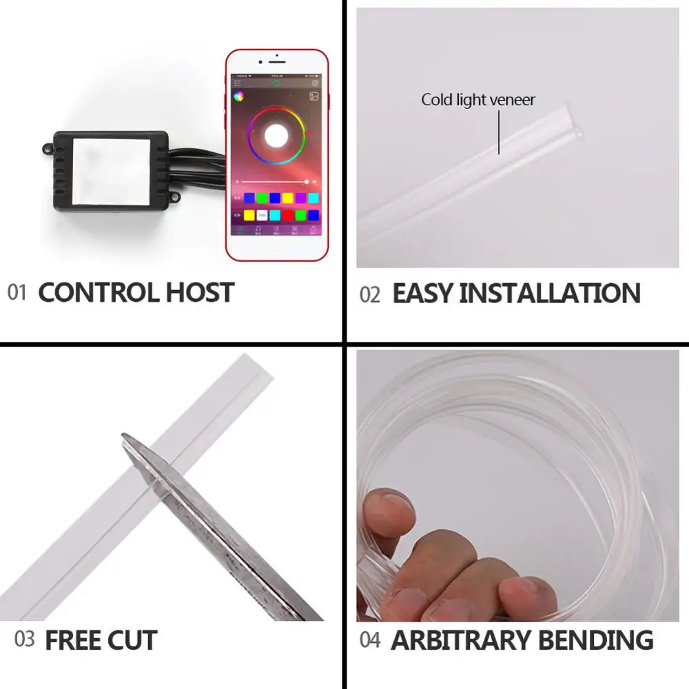 

EL Neon Wire Strip Light RGB Multiple Modes App Sound Control Auto Interior Decorative Ambient Neon Lamp Car Atmosphere Lights