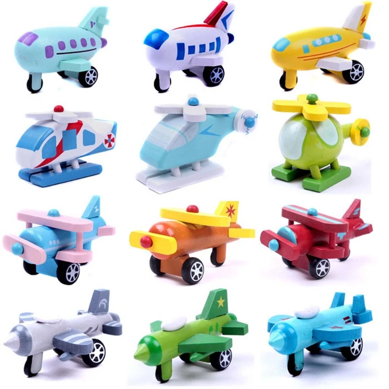 

12pcs/set Wooden Mini Aircraft/Engineering Vehicles/Cars/Military Vehicles Transport Model Toy Children Birthday Gift