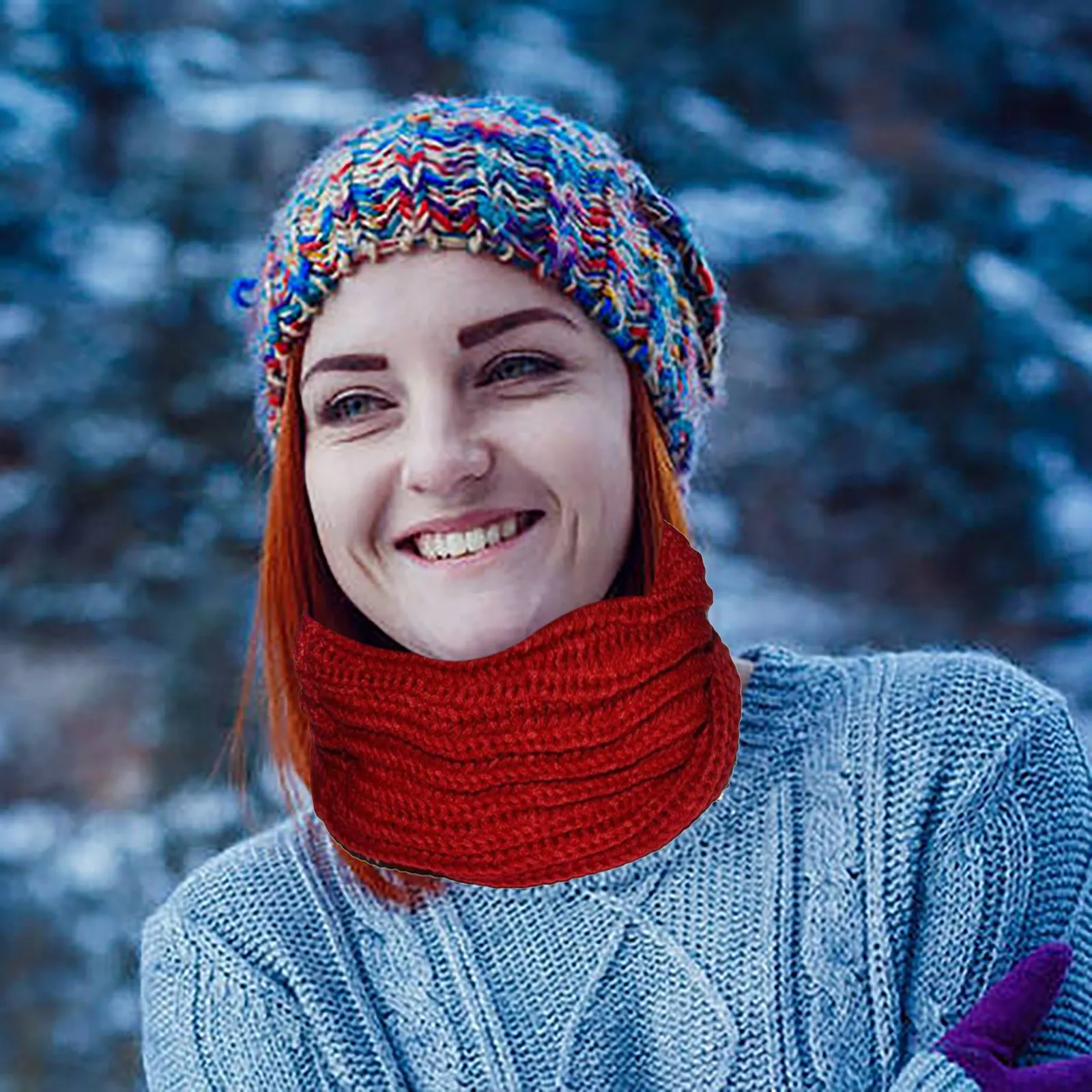 Вязаный теплый шарф унисекс сезон зима-осень Женская бандана однотонный