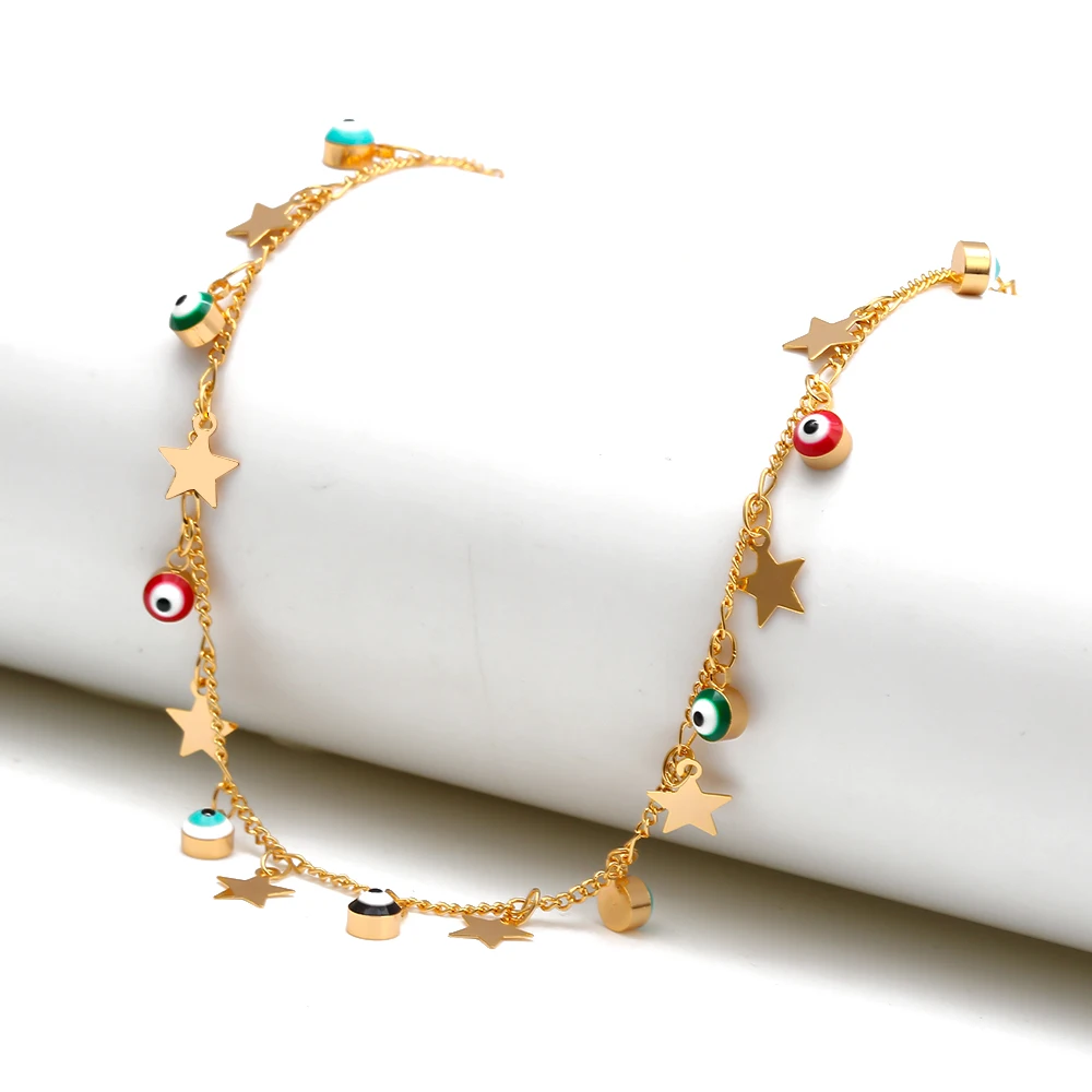 Lucky Eye Star Evil Eye очаровательный ножной браслет золотого цвета ножная цепочка браслет с кисточками на лодыжке Регулируемая Мода Бижутерия для ног для женщин EY6502