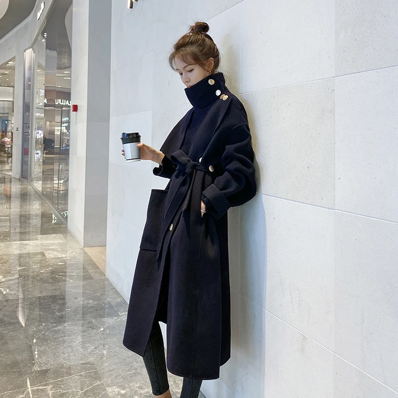 Женское двустороннее кашемировое пальто осенне-зимнее модное темпераментное