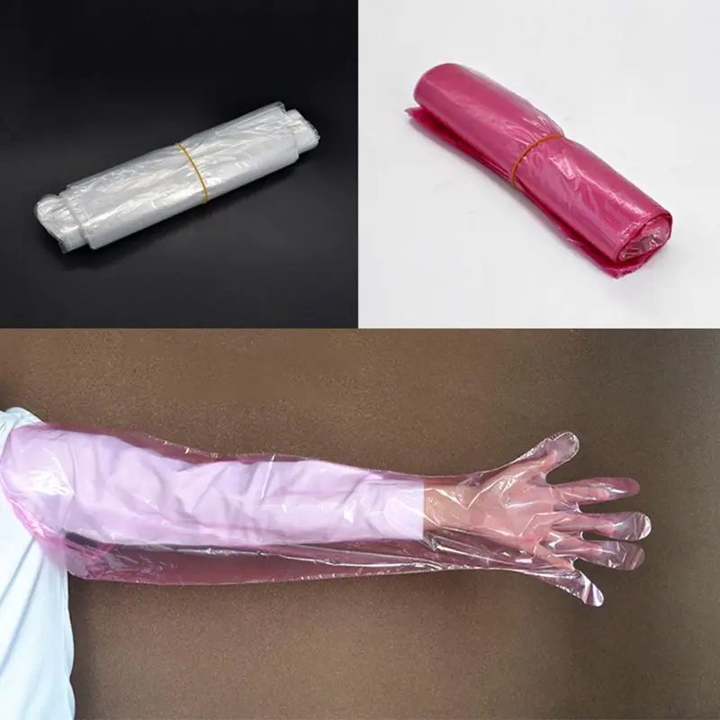 

50 шт одноразовые мягкие пластиковые пленки 85 см перчатки длинные руки Ветеринарный Осмотр искусственное осеменение уплотненные варежки