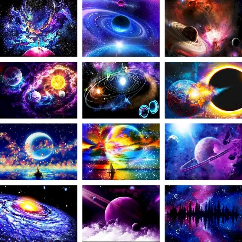 

RUOPOTY Frame Painting By Numbers Landscape Handpainted Kits Starry Sky Canvas Drawing Acrylic Paints Wall Artwork Home Decor