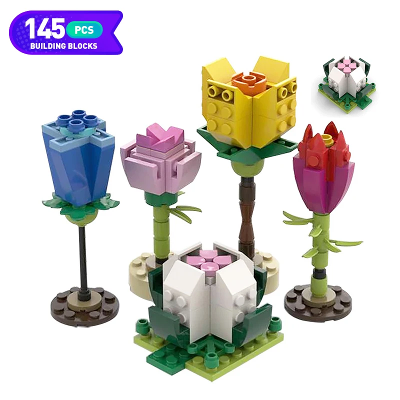 

MOC Set DIY Educational Flower Arrangement Toys Creative Colorful Interconnecting Blocks Building Idea Garden Game for Girls