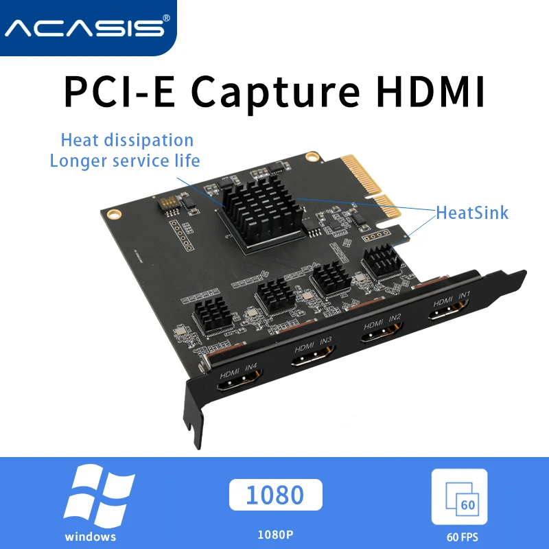 Acasis 4 канальный HDMI совместимый PCIE видео Захват карта 1080p 60fps OBS для прослушивания