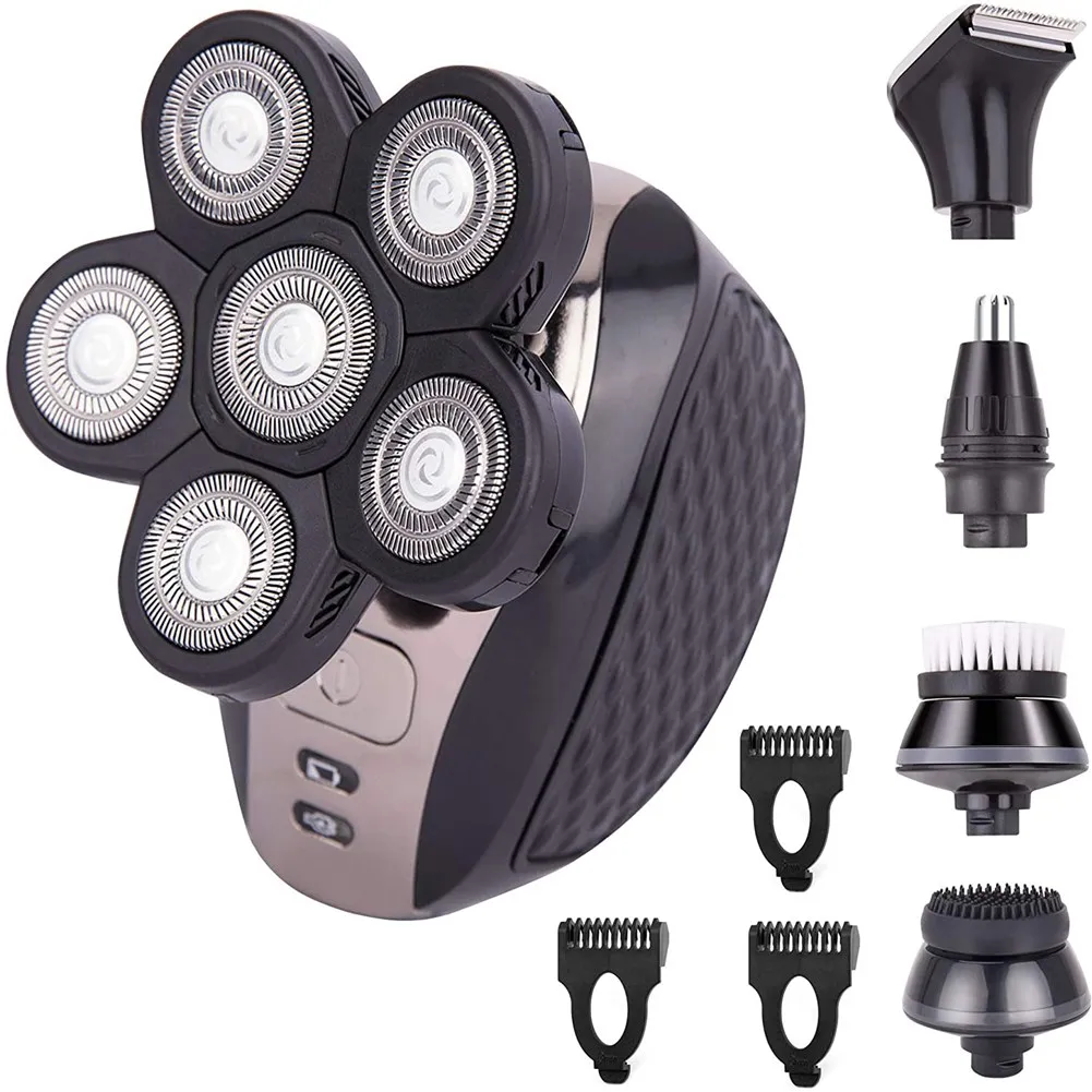 

5 In 1 Men's Rechargeable Bald Head Electric Shaver 5 Floating Heads Beard Nose Ear Hair Trimmer Razor Clipper Facial Brush