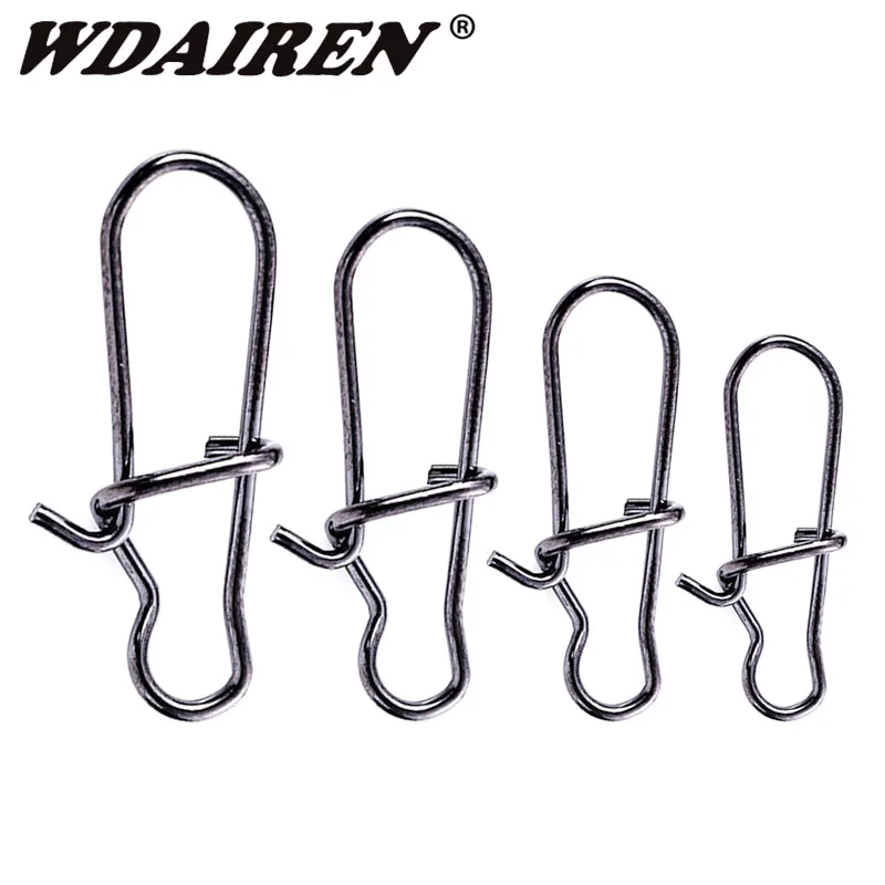 

WDAIREN 100pcs/Lot Stainless Steel Fishing Snaps Fast Lock Clips Size Safety Connector Accessories Tackle for Lures Hooks