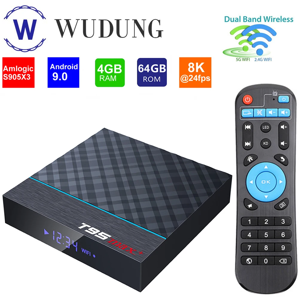 T95 MAX Plus Android 9 0 Декодер каналов кабельного телевидения Amlogic S905X3 2 4G & 5G двухъядерный