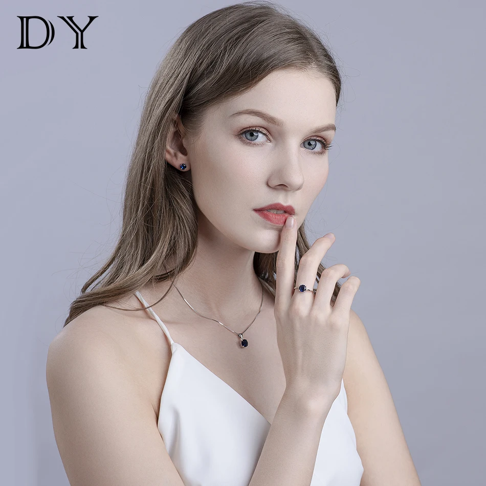 DY Solitaire 925 пробы серебряные серьги драгоценный камень синий сапфир нано