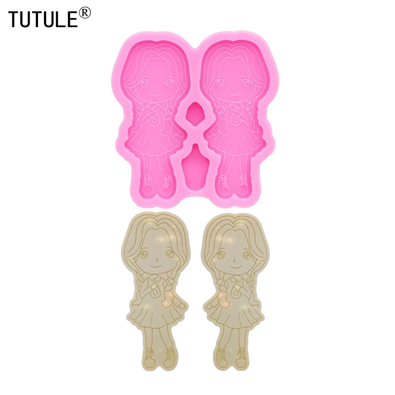

1-2 pcs Shiny girl Morticia Addams Keychain Silicone mold Fondant cake mold Flexible Silicone Polymer Clay Resin Earrings Mold