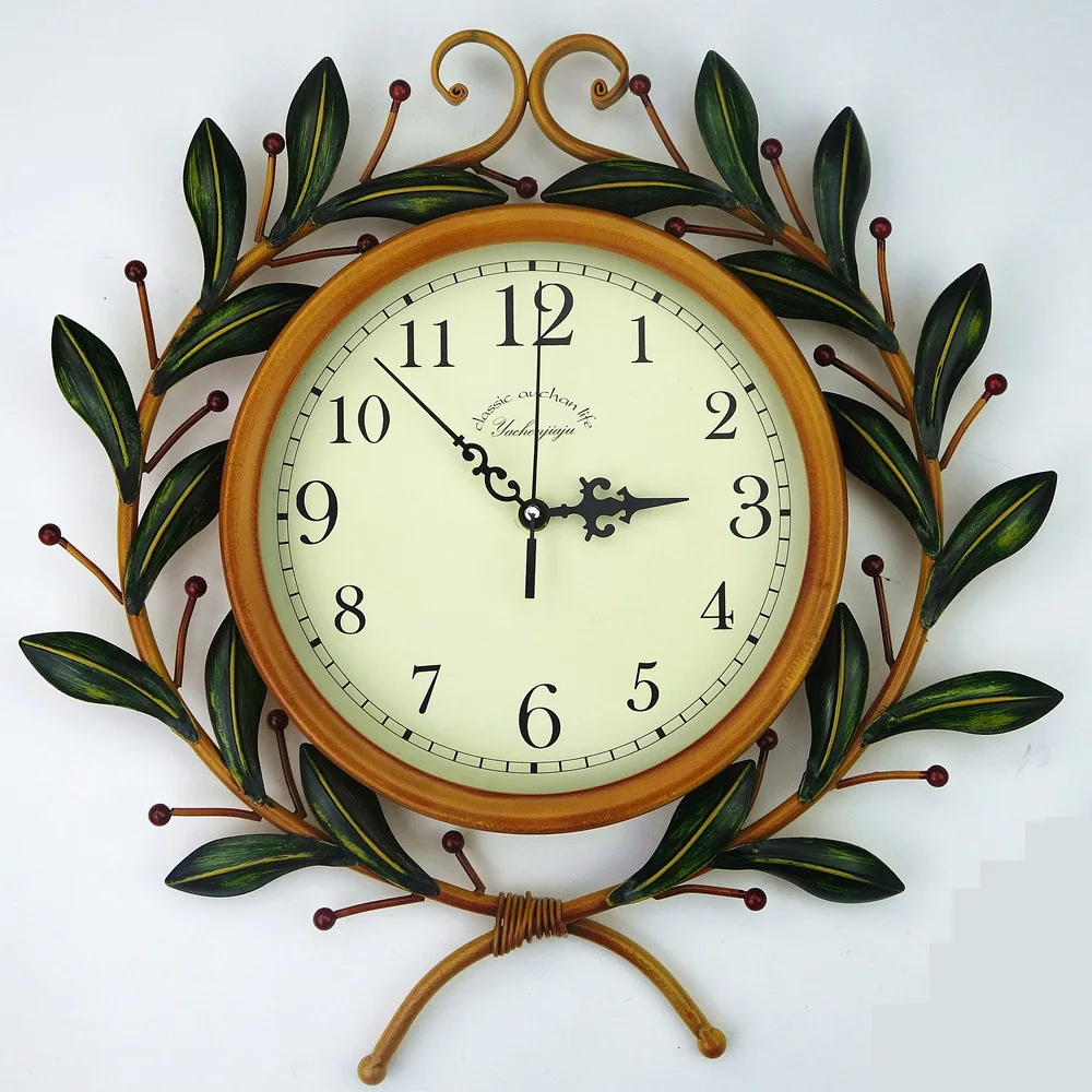 

Американские Креативные 3d настенные часы в стиле ретро потертые шикарные часы в виде оливковой ветки настенный Декор для дома Винтажные Ук...