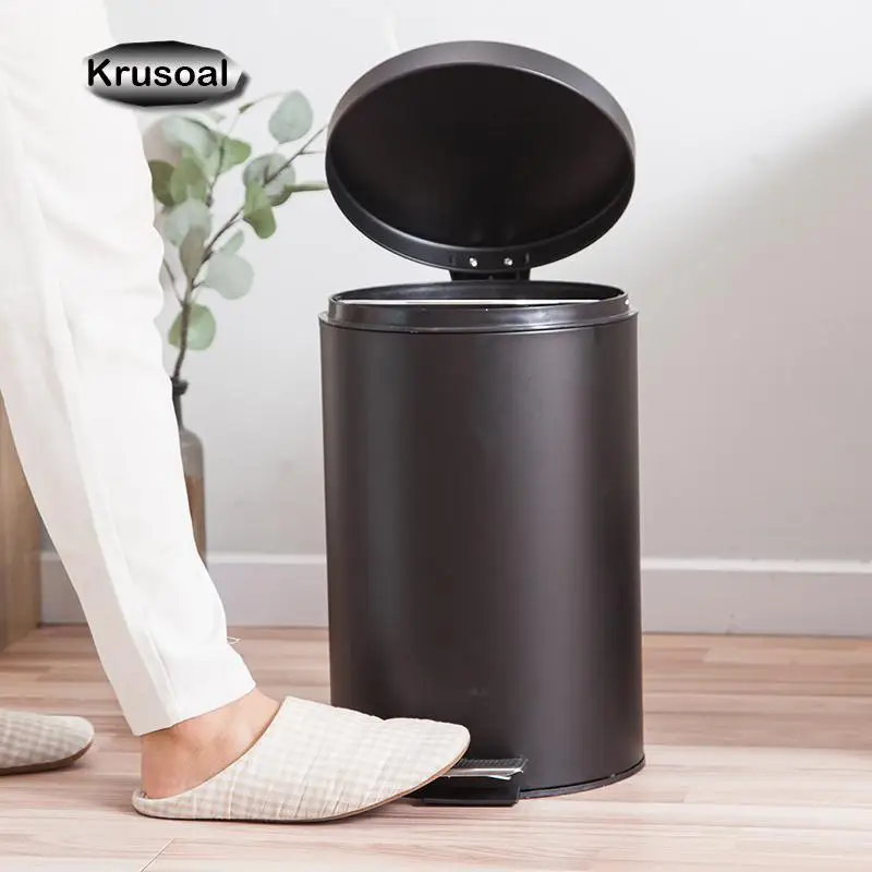 Trash Can with Cover Home Living Room Bathroom Foot-Operated Silent Waste Bin with Removable Inner Bucket Waterproof Kitchen Bin