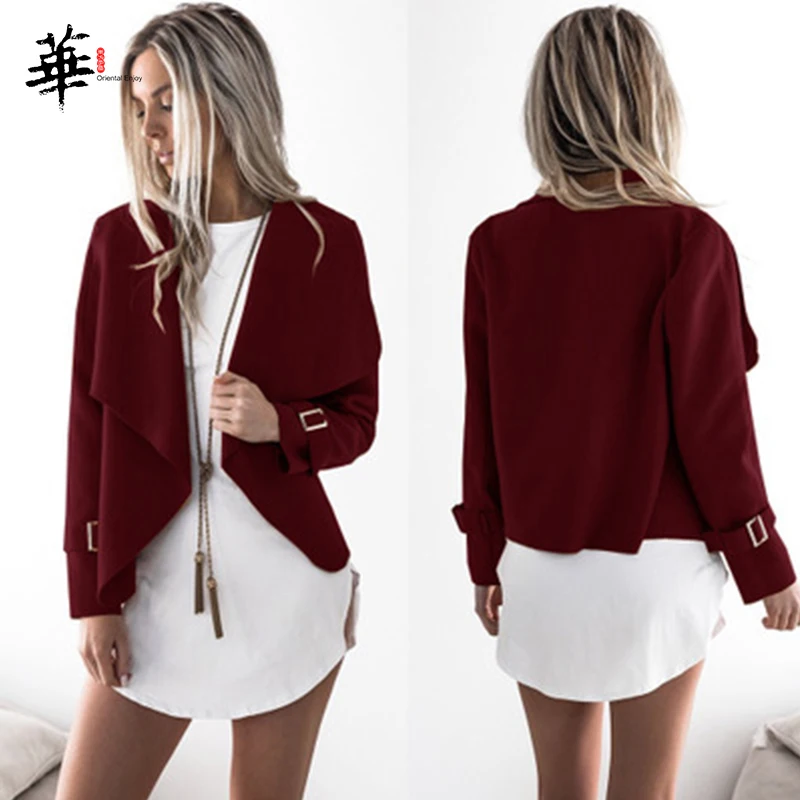 Redwine Однотонный асимметричный кардиган с отложным воротником, куртка с длинным рукавом, Осенние повседневные женские куртки и пальто, верхняя одежда - Цвет: Redwine